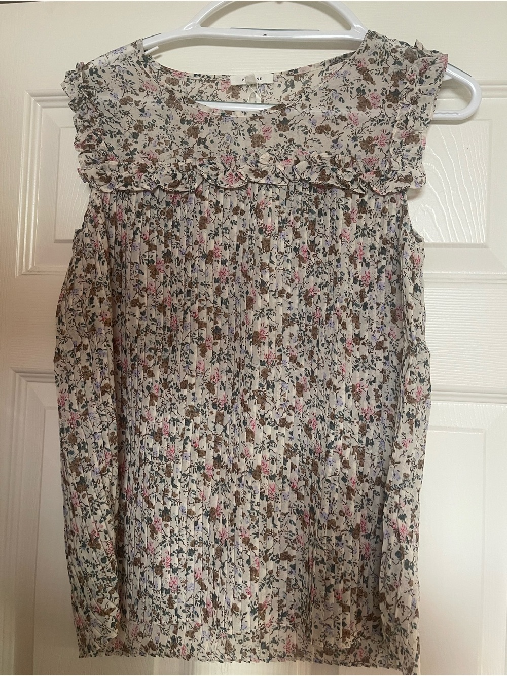 Pleione Cream Floral Ruffle Yoke Pleated Girls Top